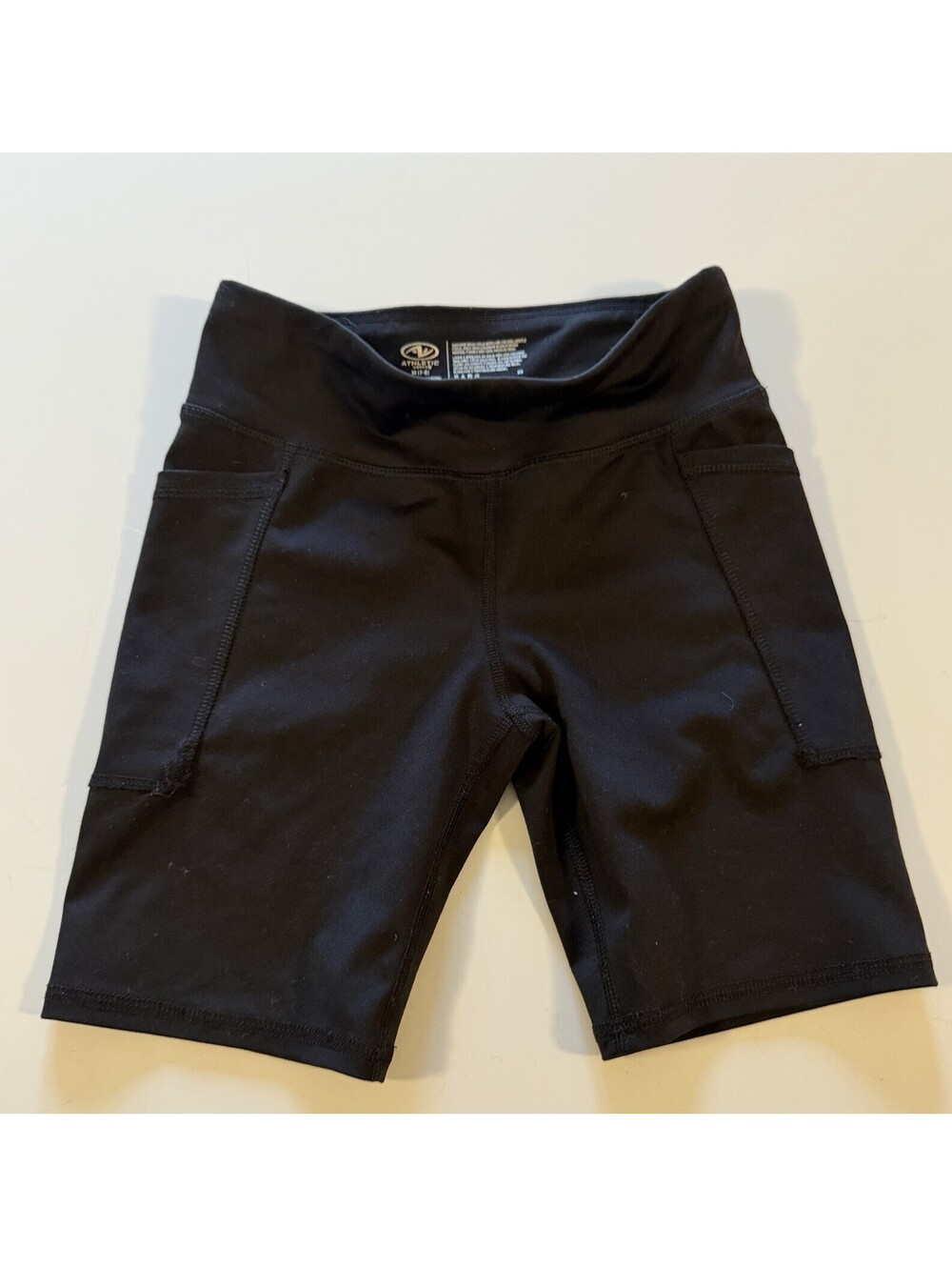 Athletic Works Girls Black Bike Shorts Size M 7-8 Side Pockets Athletic Stretch